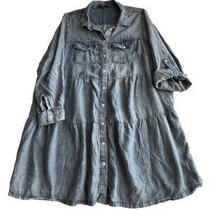Velvet Heart Women’s 2x Ruffled Shirt Tiered Tencel Denim Chambray Soft Flowy Dr